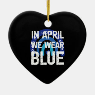 Regnbåge I April Vi Bär Blått Autismmedvetande Julgransprydnad Keramik