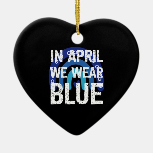 Regnbåge I April Vi Bär Blått Autismmedvetande Julgransprydnad Keramik (Framsidan)