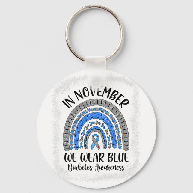 Regnbåge i november Bära Blue Diabetes Awarenes Nyckelring (Framsida)