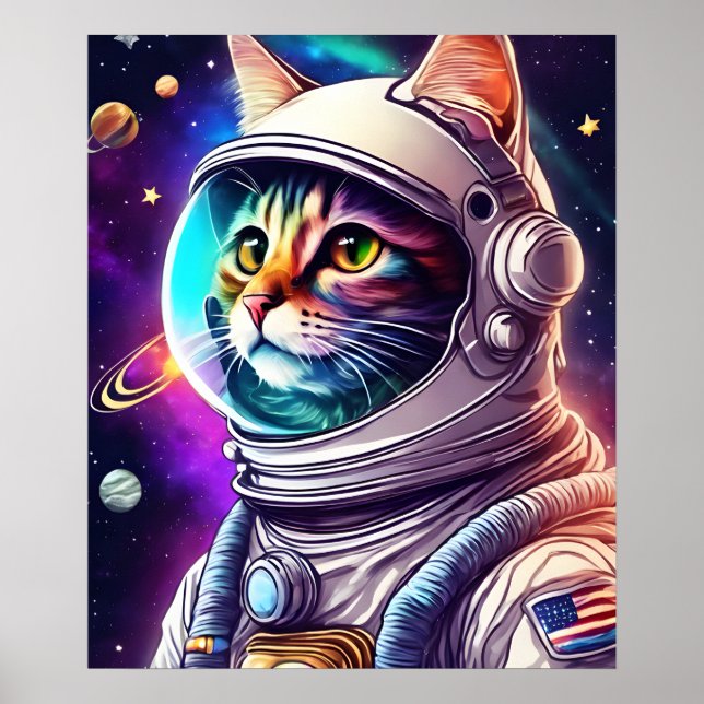 Regnbåge i rymdkatt, Astronaut Cat Digital Art Poster (Framsidan)