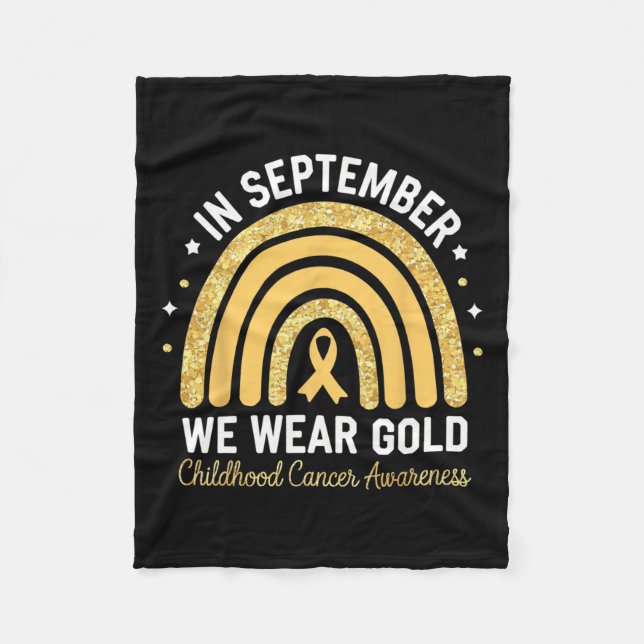 Regnbåge i september vi Bära Guld barncancer Fleecefilt (Framsidan)