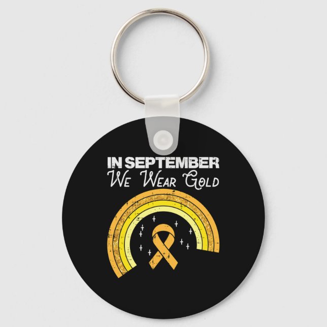 Regnbåge i september vi Bära Guld barncancer Nyckelring (Framsida)