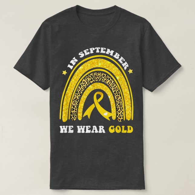 Regnbåge i september vi Bära Guld barncancer T Shirt (Design framsida)