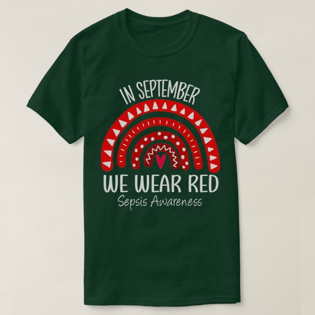 Regnbåge i september.. Vi Bära Red Sepsis Awarenes T Shirt (Design framsida)