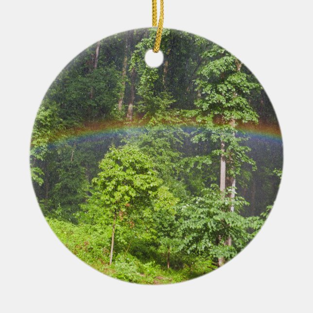 Regnbåge i skogen julgransprydnad keramik (Framsidan)