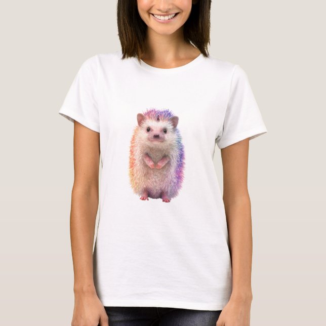Regnbåge Igelkott Porträtt Illustration Kvinnor T Shirt (Framsida)