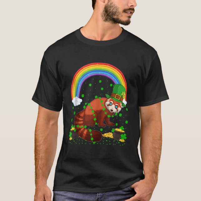 Regnbåge Irländsk Shamrock Röd Panda St Patricks D T Shirt (Framsida)