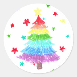 Regnbåge Julgran HBT-Pride Stickes Runt Klistermärke