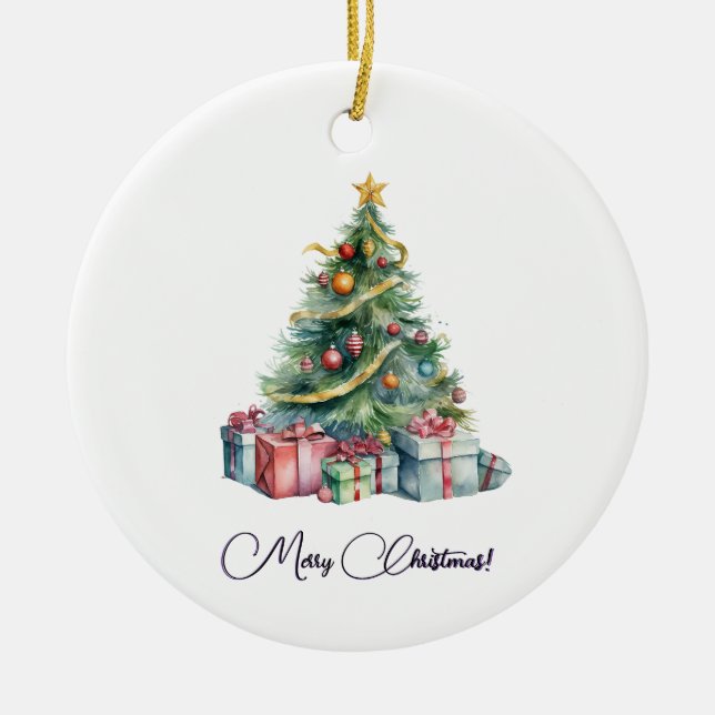Regnbåge Julgran Watercolor Art Julgransprydnad Keramik (Framsidan)