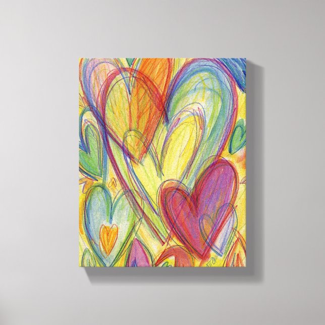 Regnbåge Kärlek Hearts Painting Canvas Art Skriv u (Framsida)