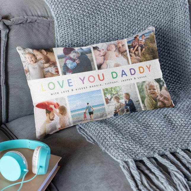 Regnbåge 'KÄRLEK PÅ PAPPAN' Foto Collage Minne Lumbarkudde (Skapare uppladdad)