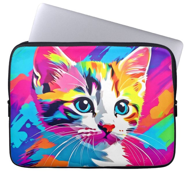 Regnbåge Kat: Vivid Porträtt Laptop Fodral (Framsidan)