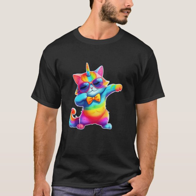 Regnbåge Kattkorn Dabbig Katt Enhörning Present T Shirt (Framsida)