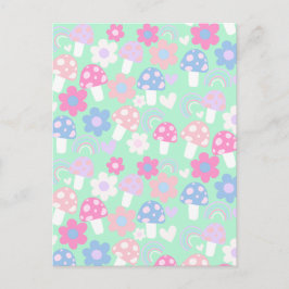 Regnbåge, kuggsvampar och blommor vykort