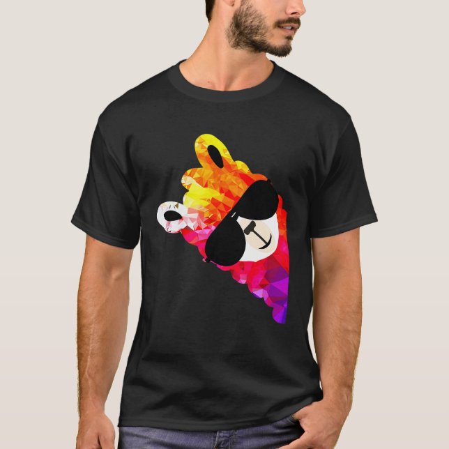 Regnbåge Kul Lama Alpaca T Shirt (Framsida)