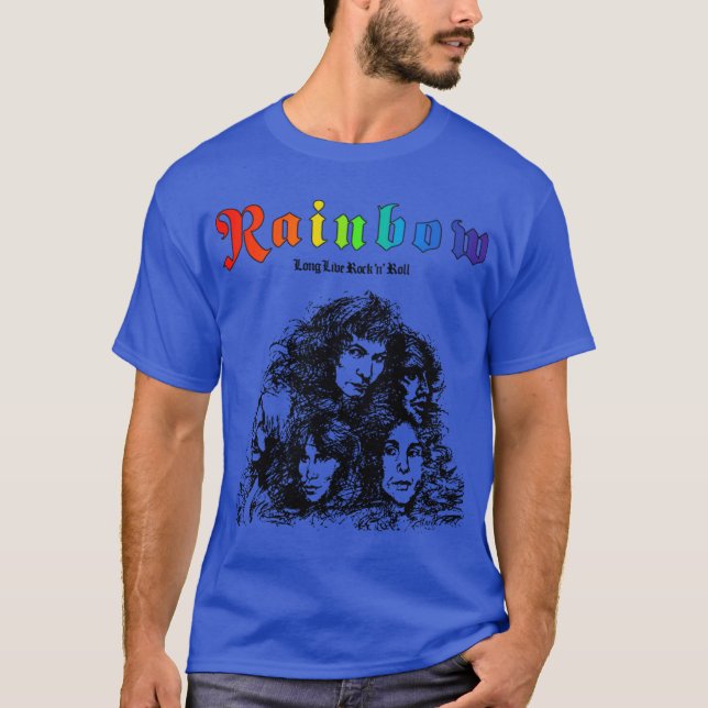 Regnbåge länge leve rock roll retro rolig t shirt (Framsida)