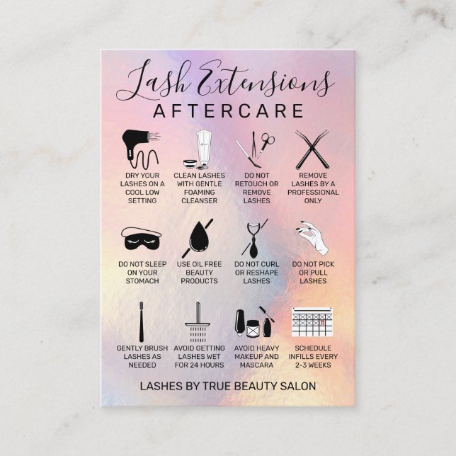 Regnbåge - Lash Extensions Aftercare-ikon Visitkort (Framsida)