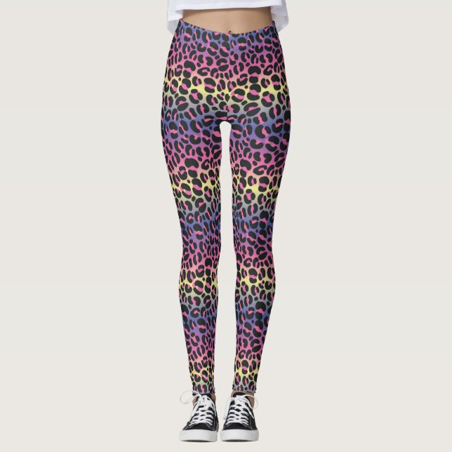 Regnbåge Leopard Djurtryck Mönster Leggings (Framsida)