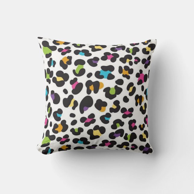 Regnbåge Leopard Gepard Färgglatt Djurtryck  Kudde (Framsida)