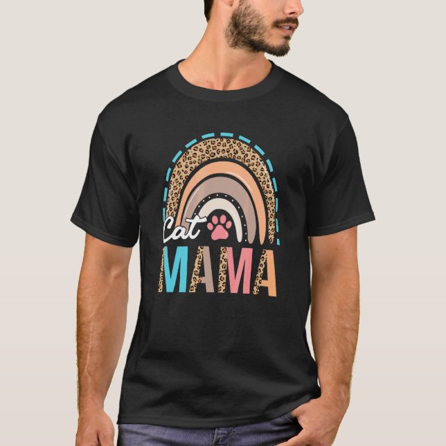 Regnbåge Leopard Katt Mamma Husdjur Mamma  Glad mo T Shirt (Framsida)