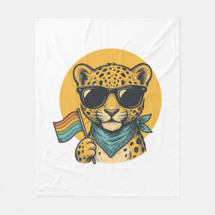 Regnbåge Leopard Pride Flag Vintage Vector Design_ Fleecefilt