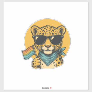 Regnbåge Leopard Pride Flag Vintage Vector Design_ Klistermärken
