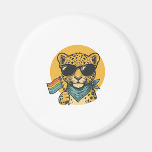 Regnbåge Leopard Pride Flag Vintage Vector Design_ Magnet