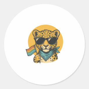 Regnbåge Leopard Pride Flag Vintage Vector Design_ Runt Klistermärke