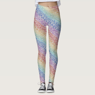 Regnbåge Leopardtryck Leggings Djärva Färgglada