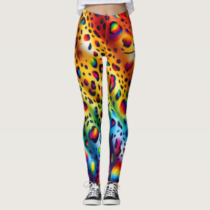 Regnbåge Leopardtryckta Leggings Djärva Färgglad