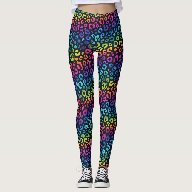 Regnbåge Leopardtryckta Leggings | Djärva Färgglad (Framsida)