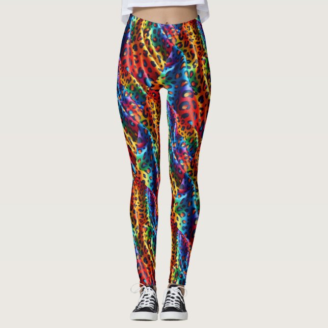 Regnbåge Leopardtryckta Leggings | Djärva Färgglad (Framsida)