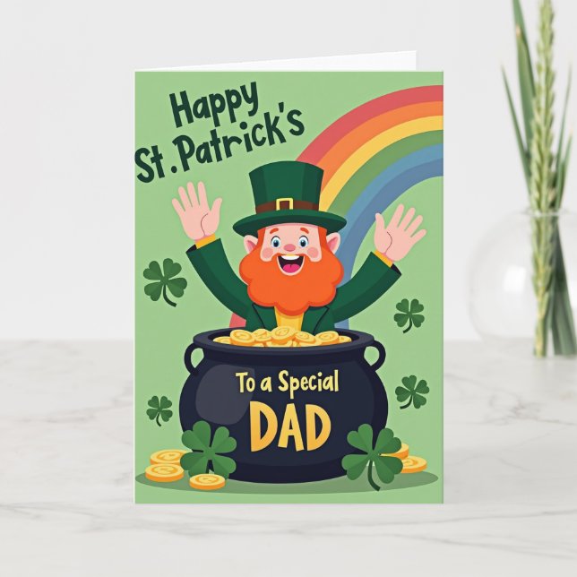 Regnbåge Leprechaun Pappakort Kort (Framsida)