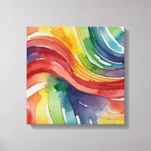 Regnbåge linjer Watercolor wall art Canvastryck
