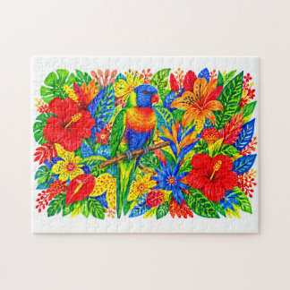 Regnbåge Lorikeet Tropisk Hibiskus Lilja Markör Ko Pussel