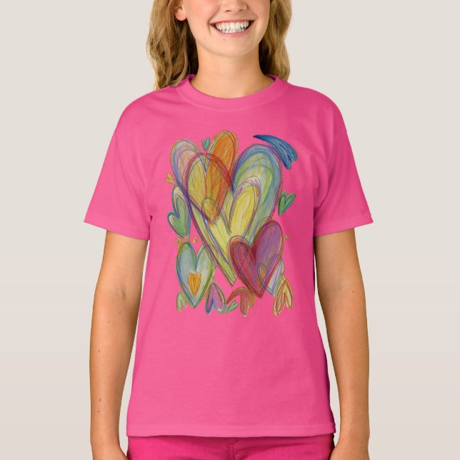 Regnbåge Loving Hearts Art Anpassningsbar T-Shirt (Framsida)