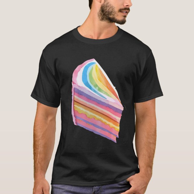 Regnbåge lycklig tårta t shirt (Framsida)