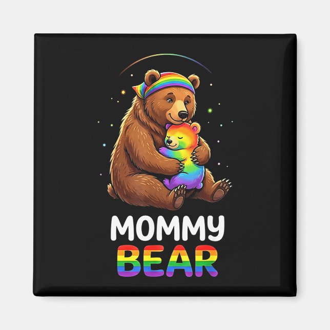 Regnbåge mammas teddybjörn graviditets tillkännagi magnet (Framsidan)