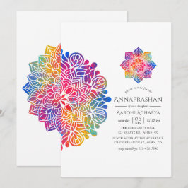 Regnbåge Mandala Annaprashan Första Ris Ceremoni Inbjudningar