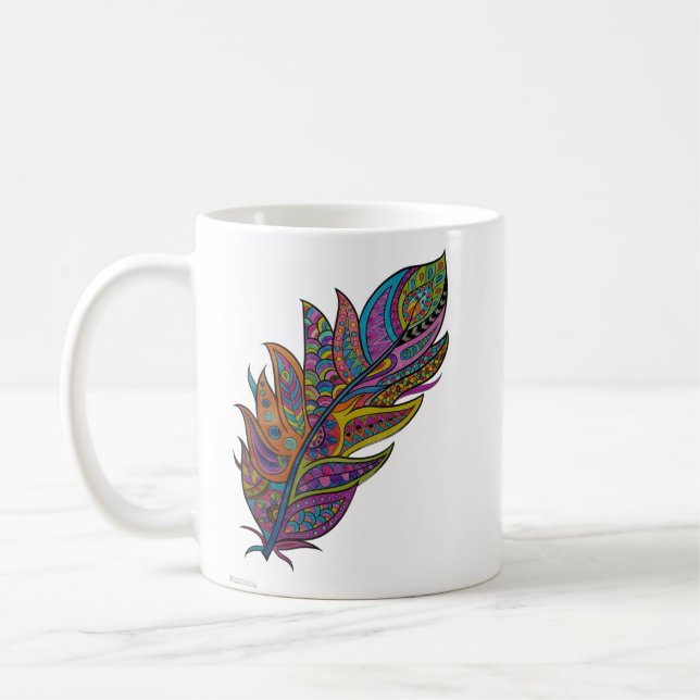 Regnbåge Mandala Fjäder Boho Konstmugg Kaffemugg (Vänster)