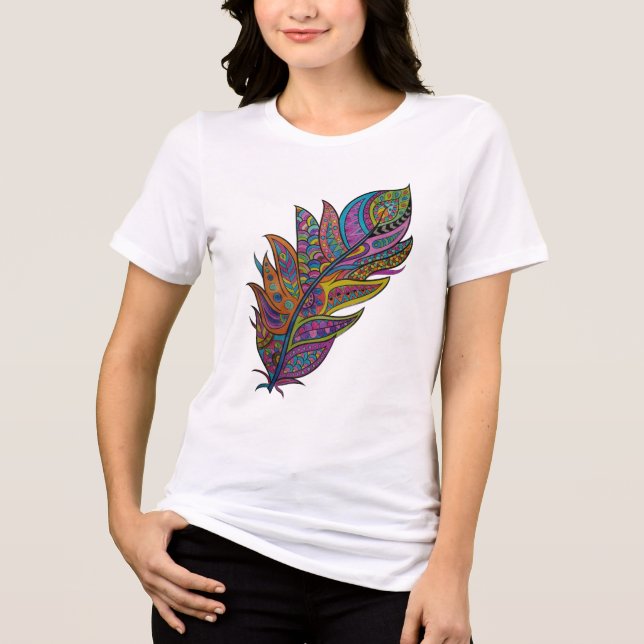 Regnbåge Mandala Fjäder Boho T-shirt (Framsida)