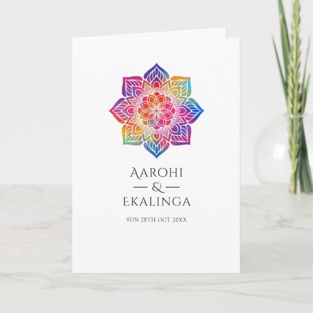 Regnbåge Mandala Indiskt Bröllop Program (Framsida)