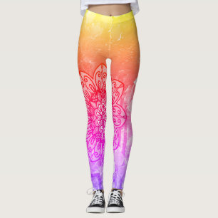 Regnbåge mandala lotus leggings