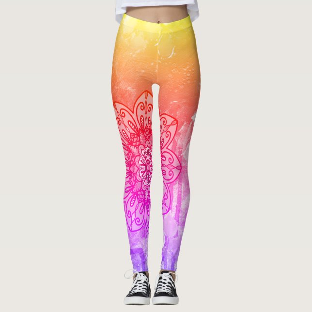 Regnbåge mandala lotus leggings (Framsida)
