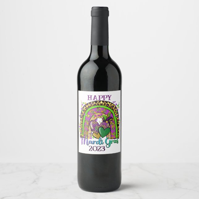 Regnbåge Mardi Gras vinetikett Vinflaska Etikett (Framsida)