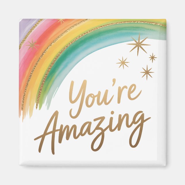 Regnbåge med guldglitter och "Du är fantastisk"-te Magnet (Framsidan)