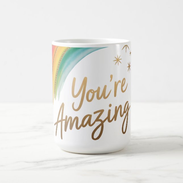 Regnbåge med guldglitter och texten "Du är fantast Kaffemugg (Center)