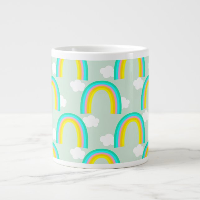 Regnbåge med molnblå jumbo mugg (Framsidan)