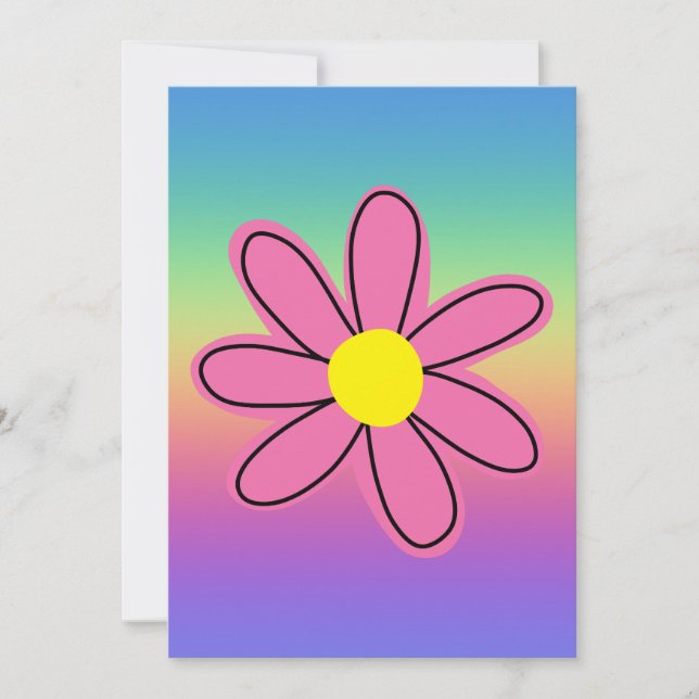 Regnbåge med rosa blomma inbjudningar (Framsida)