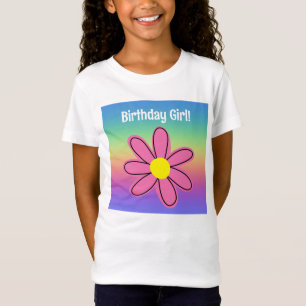 Regnbåge med Rosa Flower Birthday Girl T Shirt